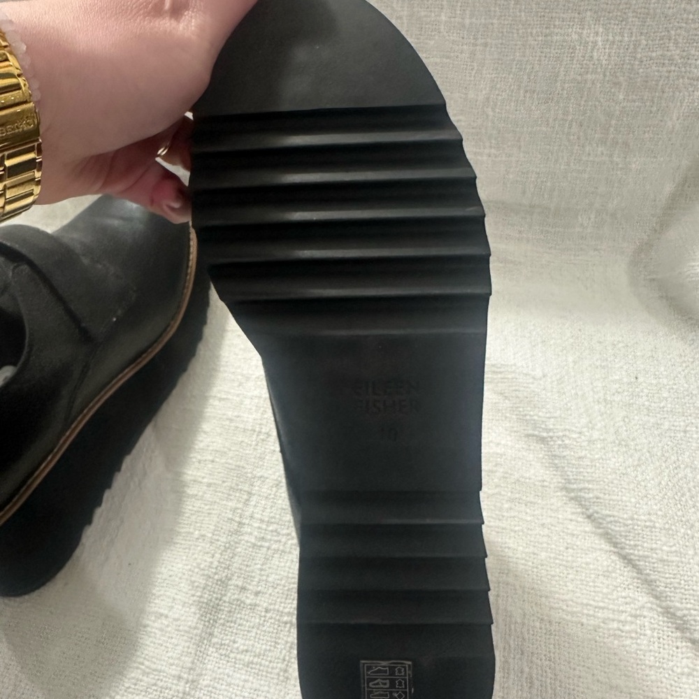 Eileen Fisher Black Leather Platform Loafers – Size 10 - Picture 7 of 10